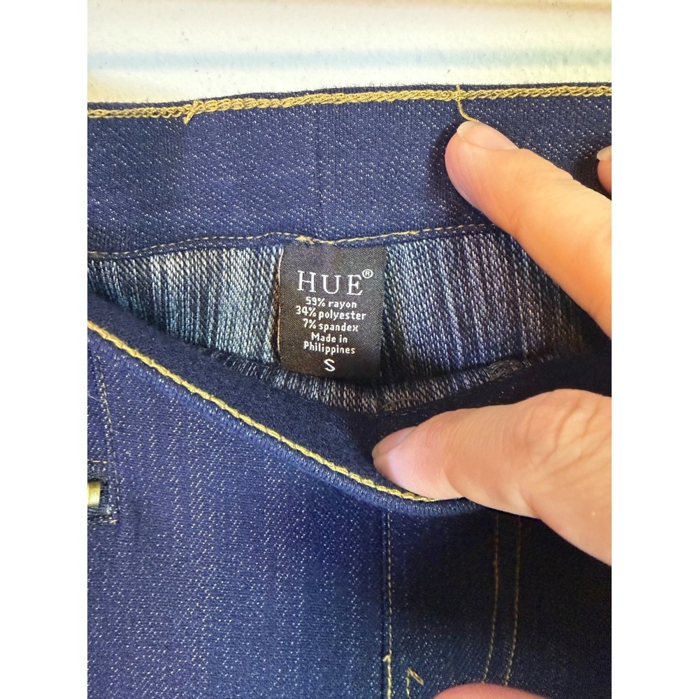 HUE Womens Denim Leggings Stretch Faux Zipper Pockets Indigo Blue Size S - Picture 2 of 6